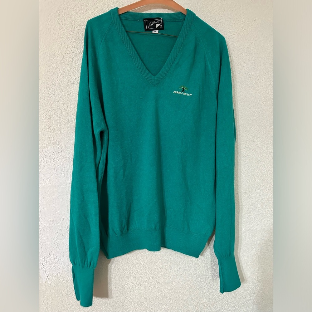 Heathcote Sweater Women Vintage Green long Sleeve Pebble Beach Made in USA Sz XL